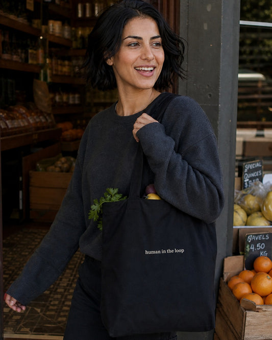 Human in the Loop Tote, worn and used