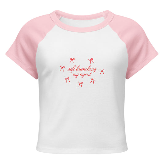 Soft Launching My Agent Raglan Baby Tee in White/Pink
