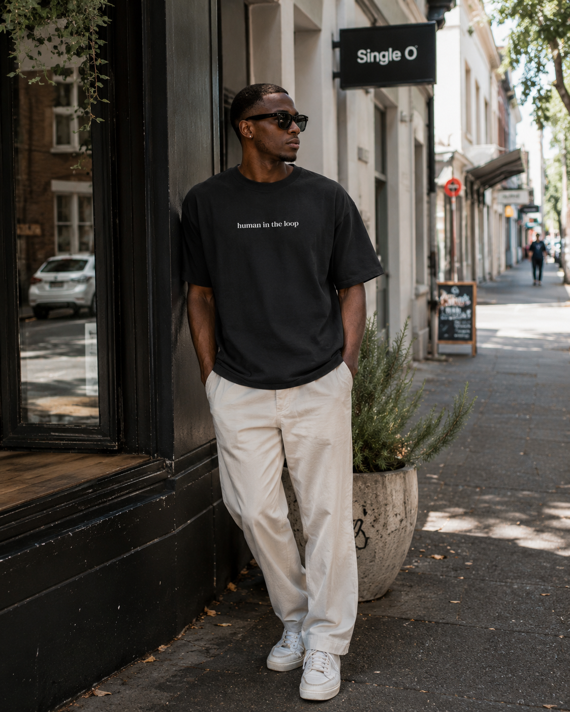 Human in the Loop AI slogan t-shirt lifestyle image