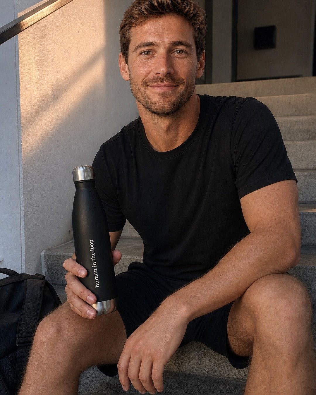 Human in the Loop Water Bottle, worn and used