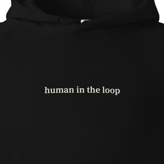 Human in the Loop Hoodie in Black, print close-up