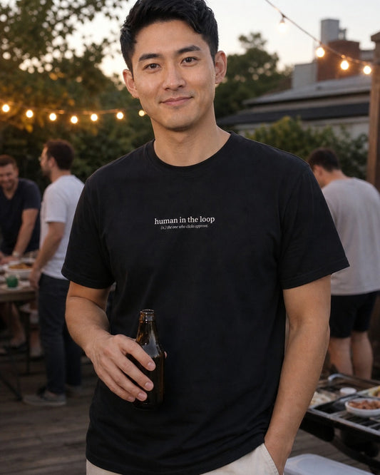 Human in the Loop (n.) Heavy Tee, worn and used