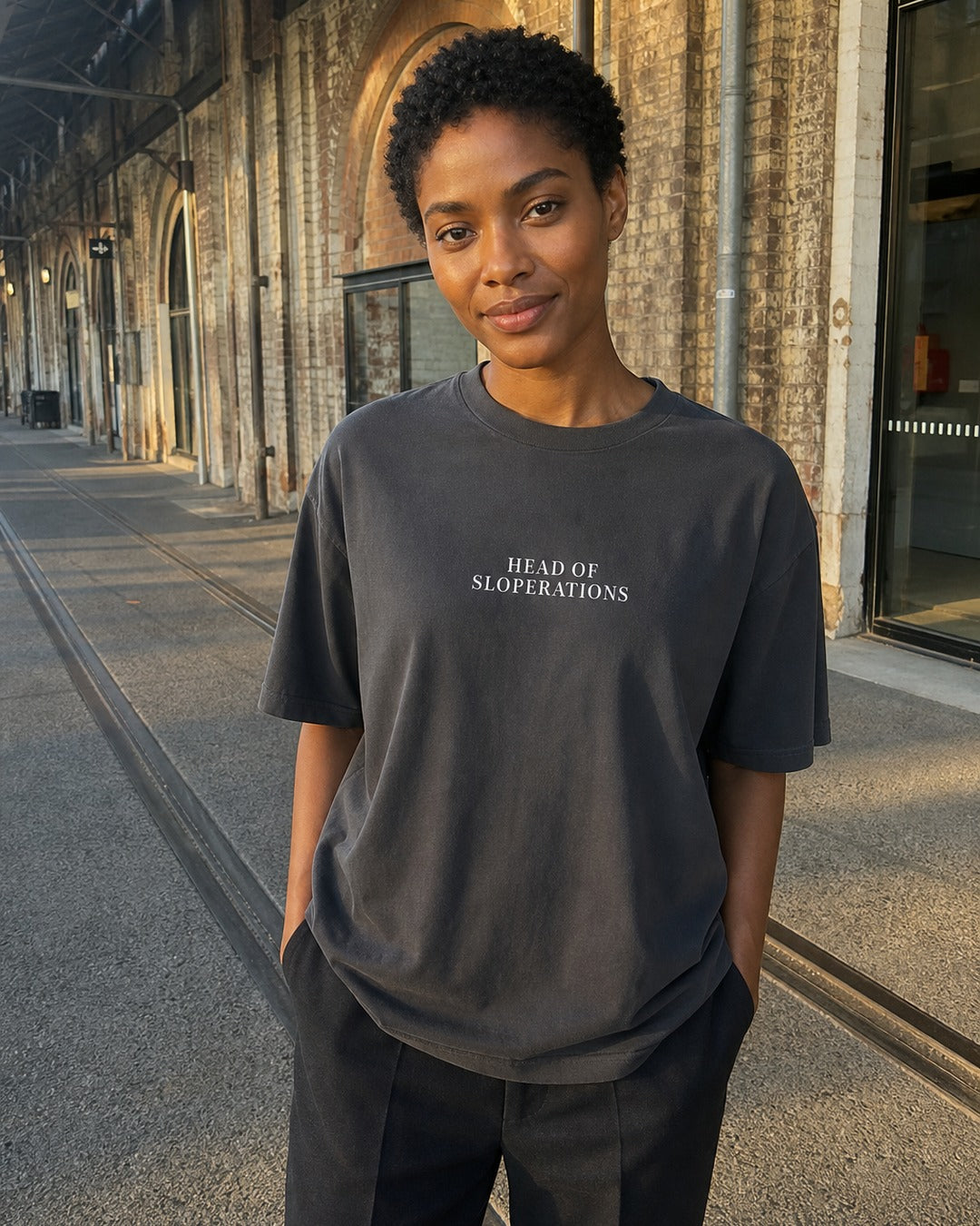Head of Sloperations Heavy Faded Tee, worn at Carriageworks