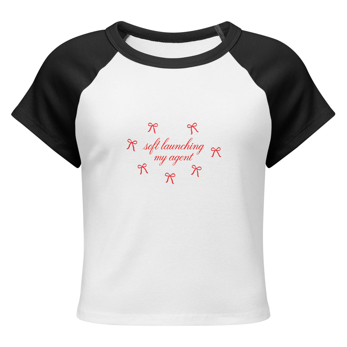 Soft Launching My Agent Raglan Baby Tee in White/Black