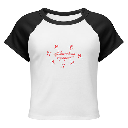 Soft Launching My Agent Raglan Baby Tee in White/Black