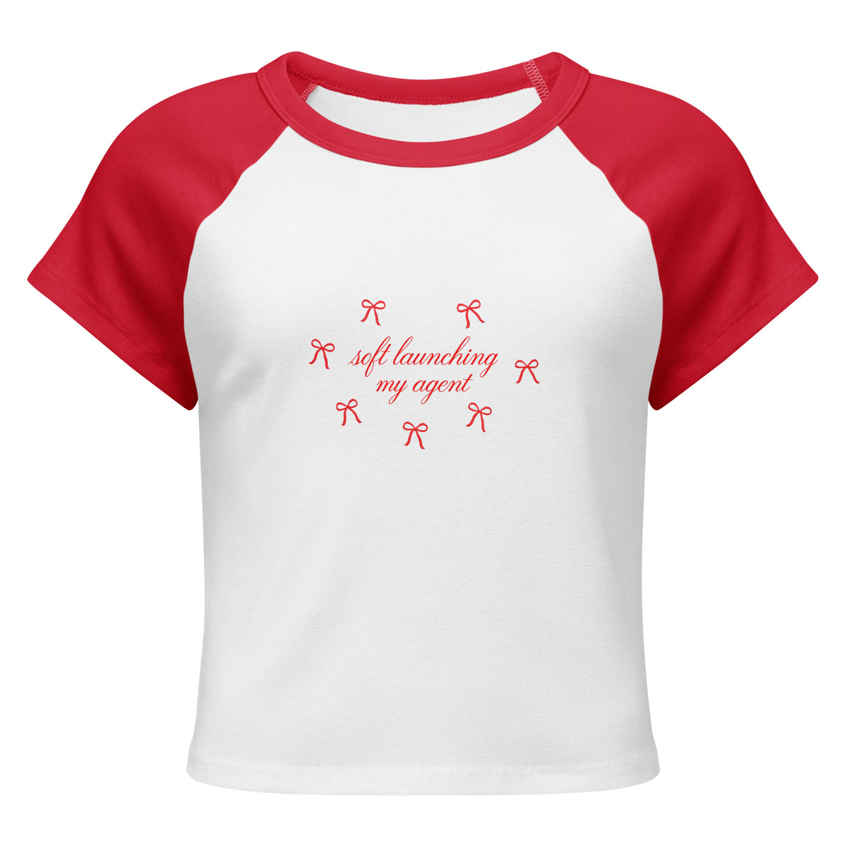 Soft Launching My Agent Raglan Baby Tee in White/Red