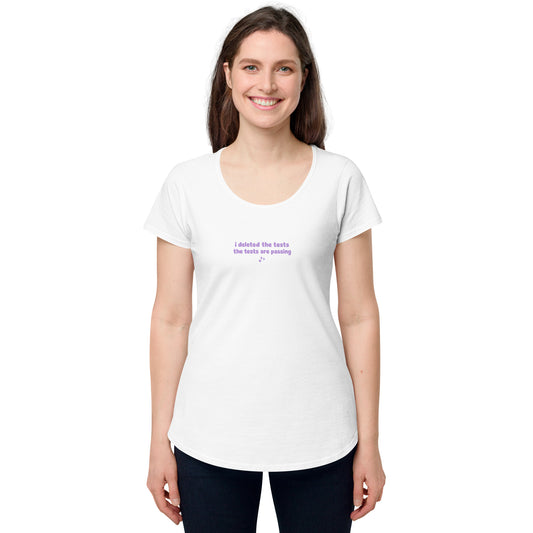 I Deleted the Tests Fitted Baby Tee in White